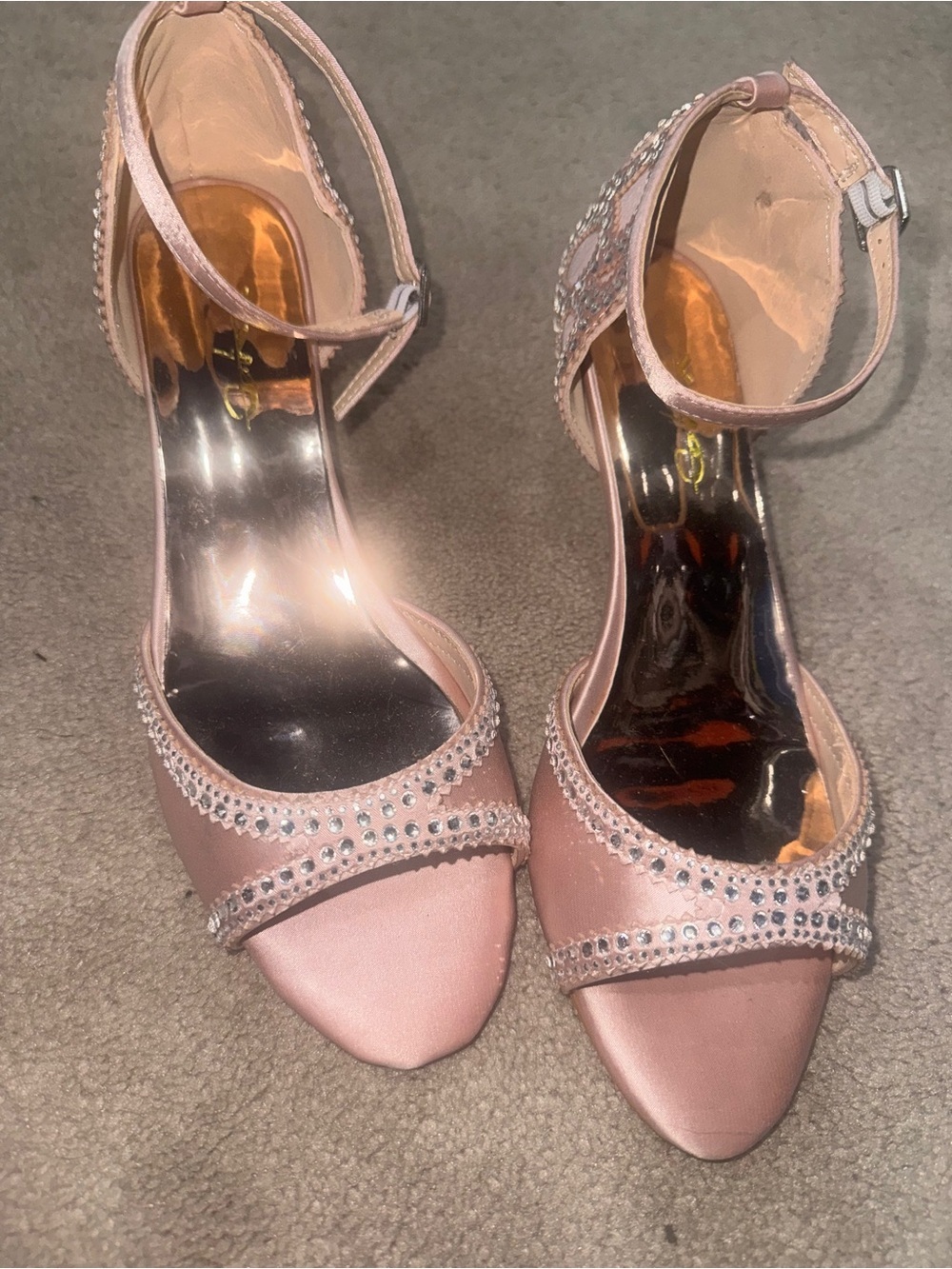 NWOT XYD Rose Pink Satin Rhinestone Ankle-Strap Heels
